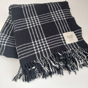 Nido Nitto Italia Black White Plaid Cotton Blend Throw Blanket or Shawl